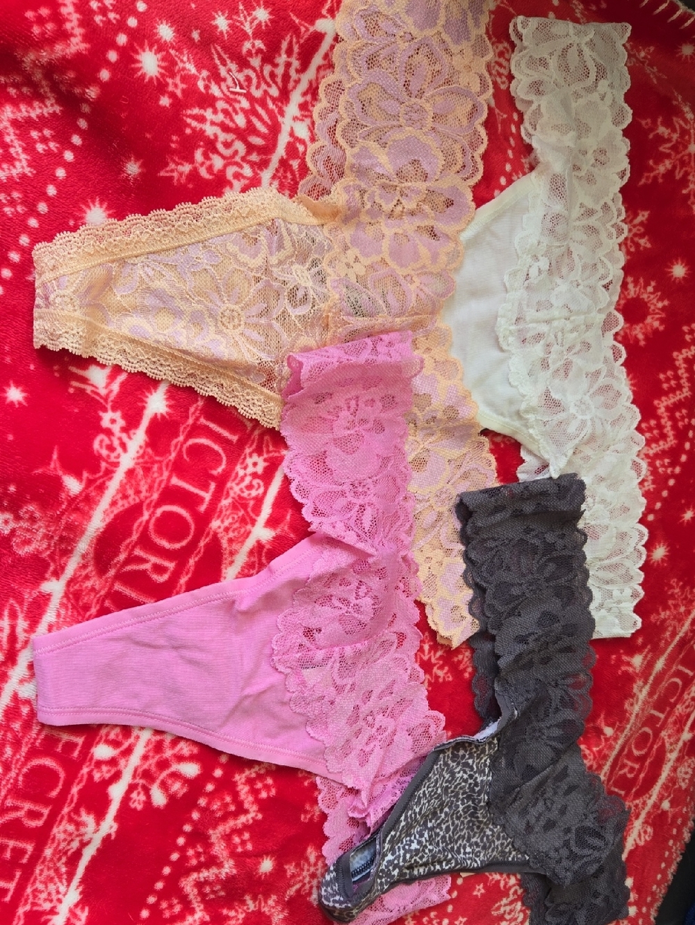 Victoria's Secret Lace Thong Set in Pink, White, Beige, Gray